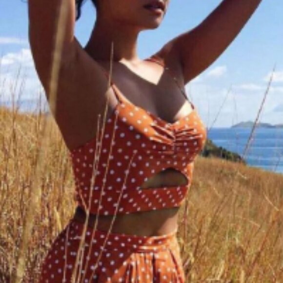 Flynn Skye Tops - Flynn Skye Polka Dot Cleo Crop Top Rust/White Size XS EUC